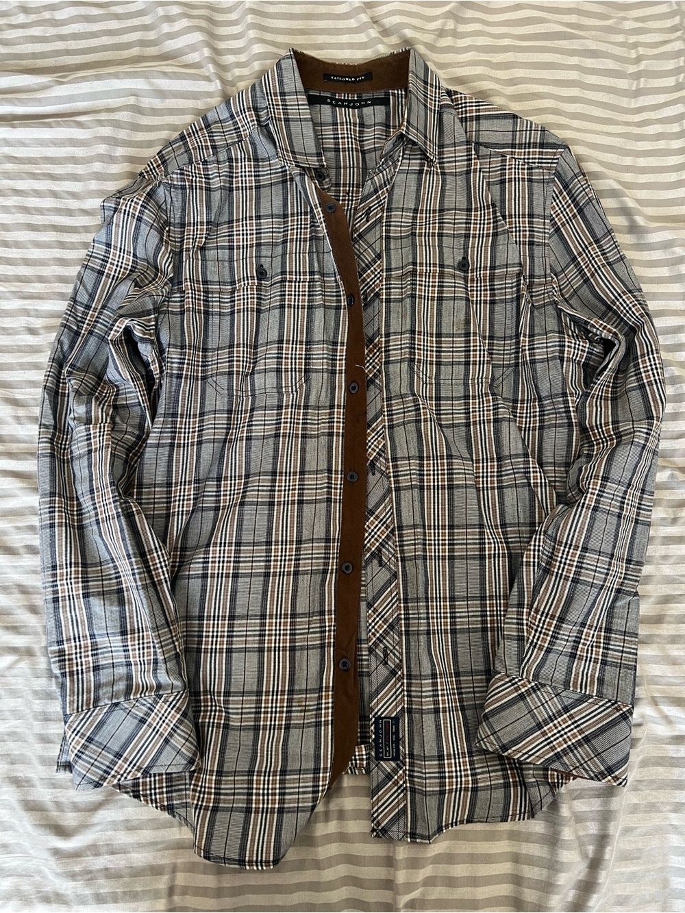 Sean John Gray and Brown Plaid Shirt Jacket